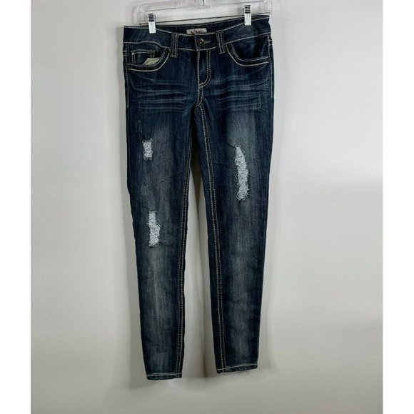 YMI Denim - YMI Womens Jeans Size 5 Juniors Factory Distressed Thick Stitching Skinny Leg